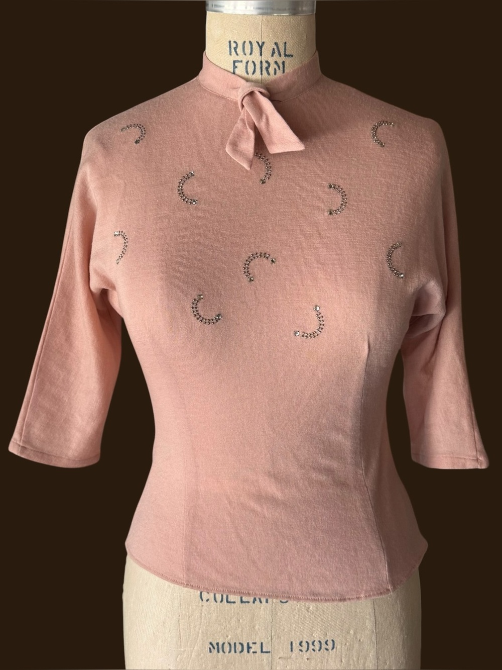 Vintage 60s Mod Blush Pink Wool Rhinestone Sweater Top